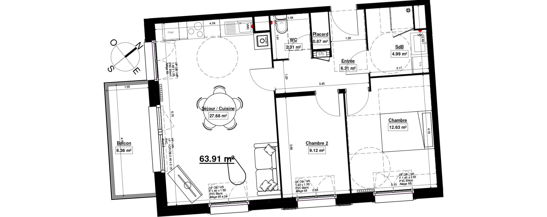 Appartement T3 de 63,91 m2 &agrave; Linselles Centre