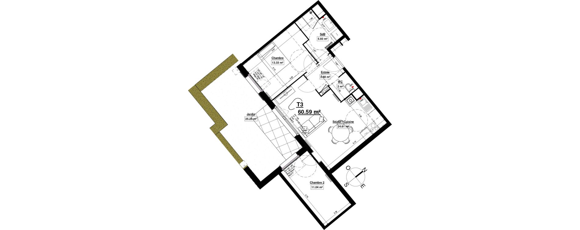 Appartement T3 de 60,59 m2 &agrave; Linselles Centre