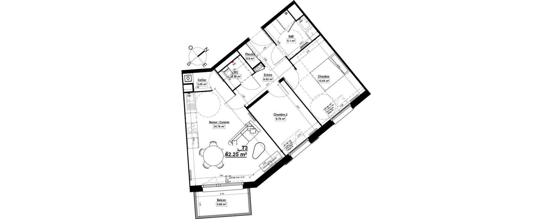 Appartement T3 de 62,25 m2 &agrave; Linselles Centre