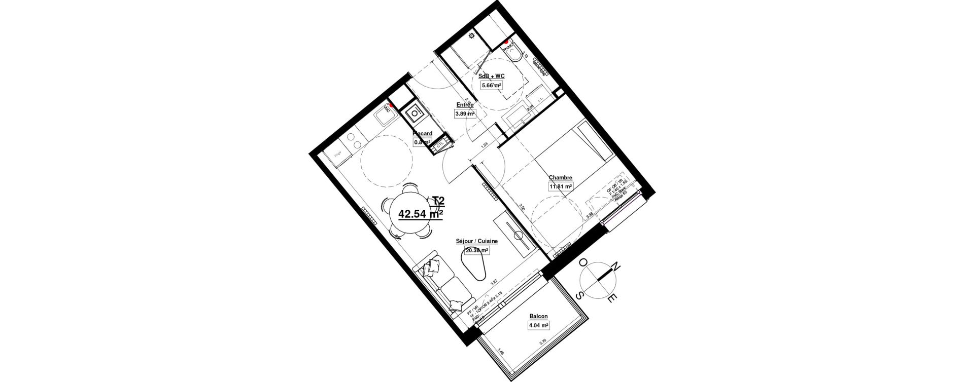 Appartement T2 de 42,54 m2 &agrave; Linselles Centre
