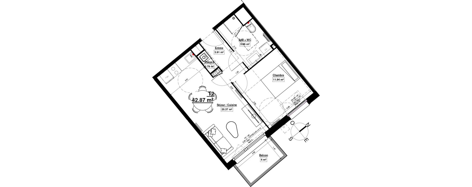 Appartement T2 de 42,87 m2 &agrave; Linselles Centre