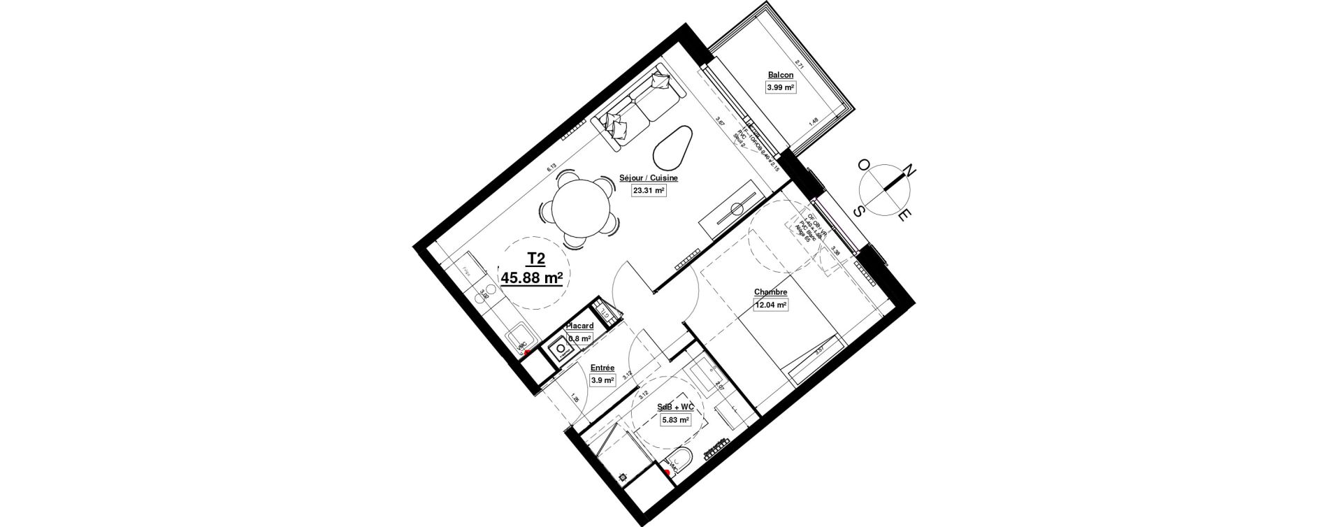 Appartement T2 de 45,88 m2 &agrave; Linselles Centre