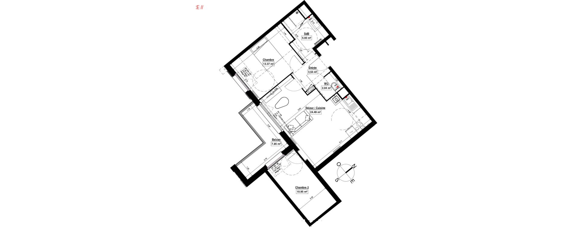 Appartement T3 de 60,31 m2 &agrave; Linselles Centre