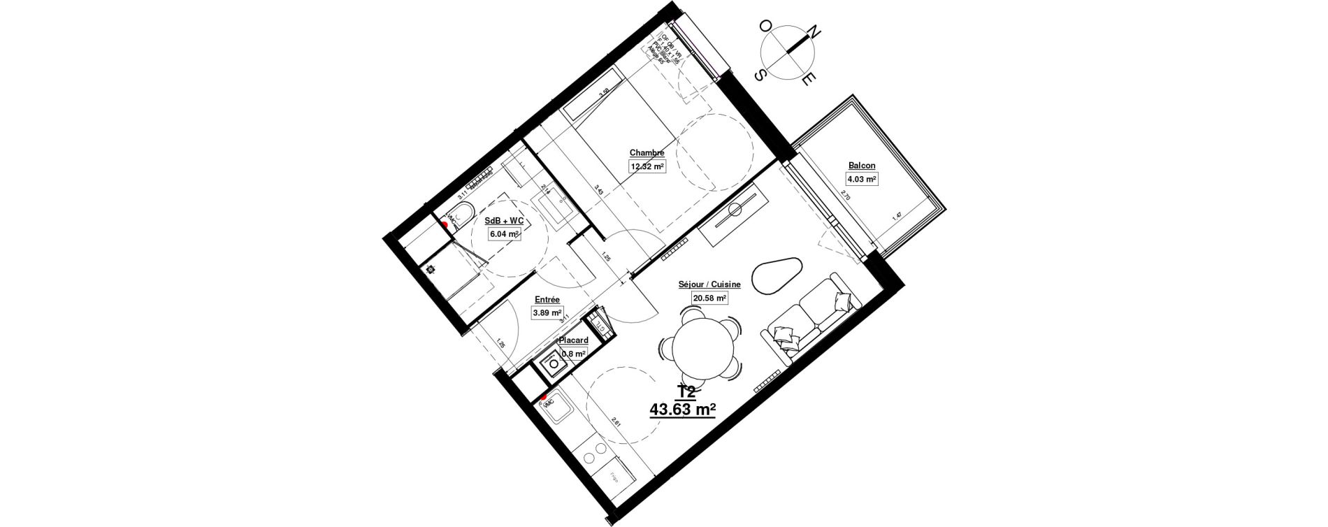 Appartement T2 de 43,63 m2 &agrave; Linselles Centre