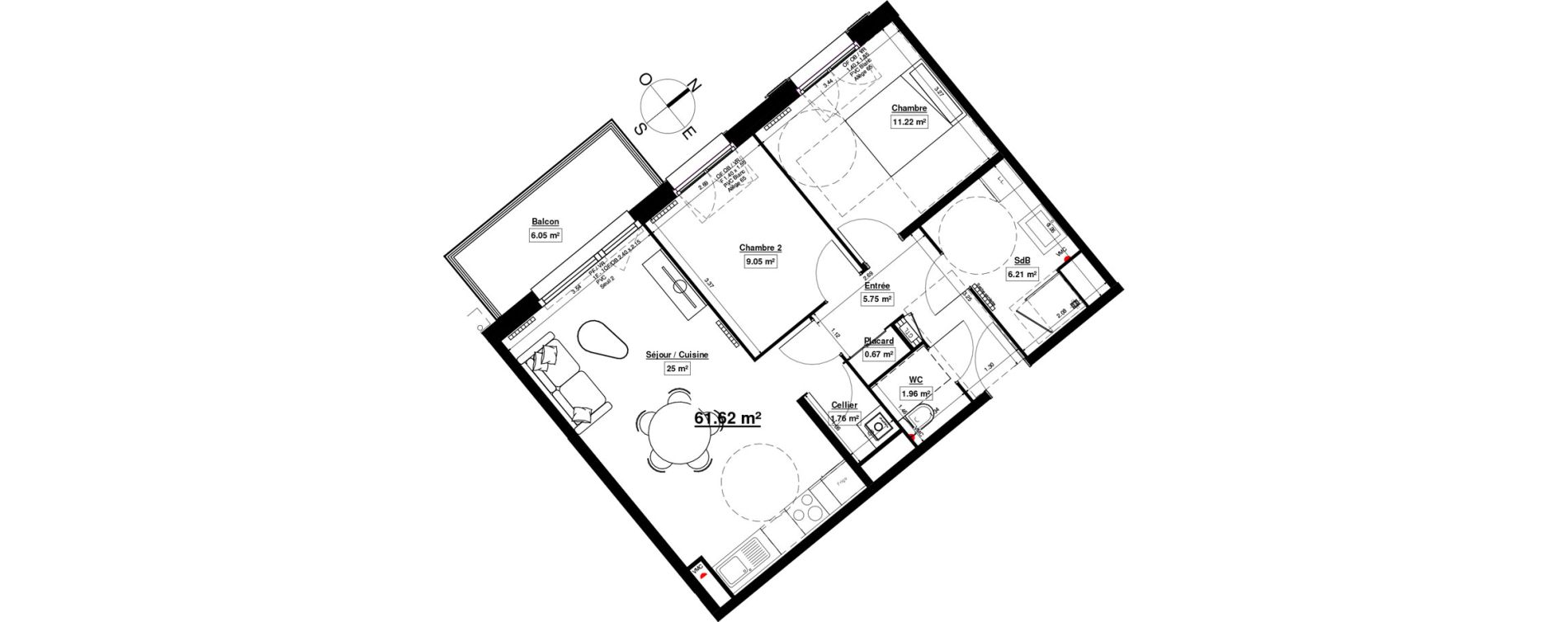 Appartement T3 de 61,62 m2 &agrave; Linselles Centre