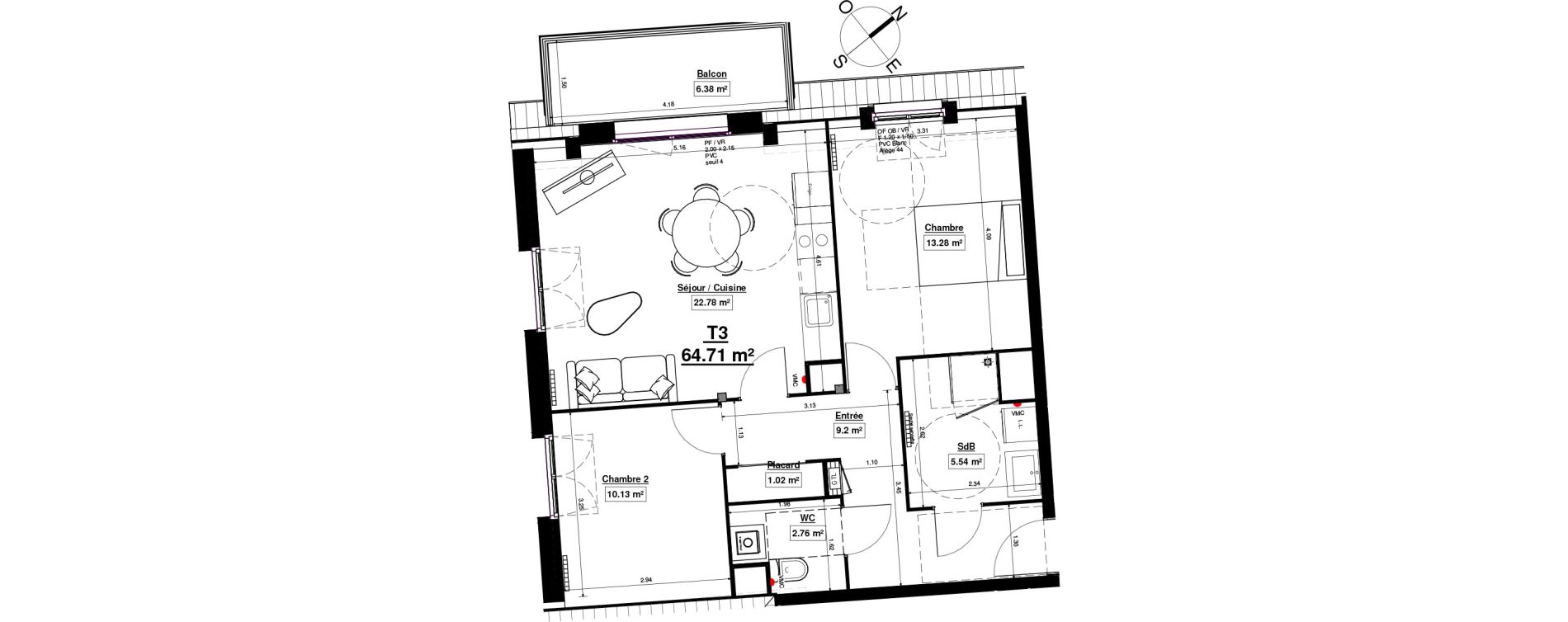 Appartement T3 de 64,71 m2 &agrave; Linselles Centre