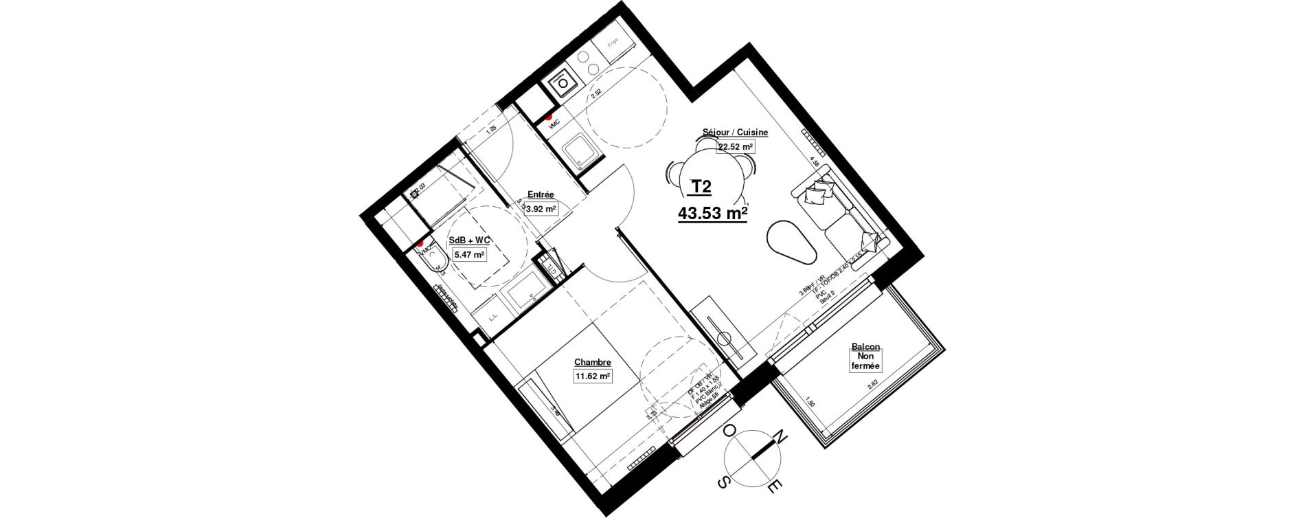 Appartement T2 de 43,53 m2 &agrave; Linselles Centre