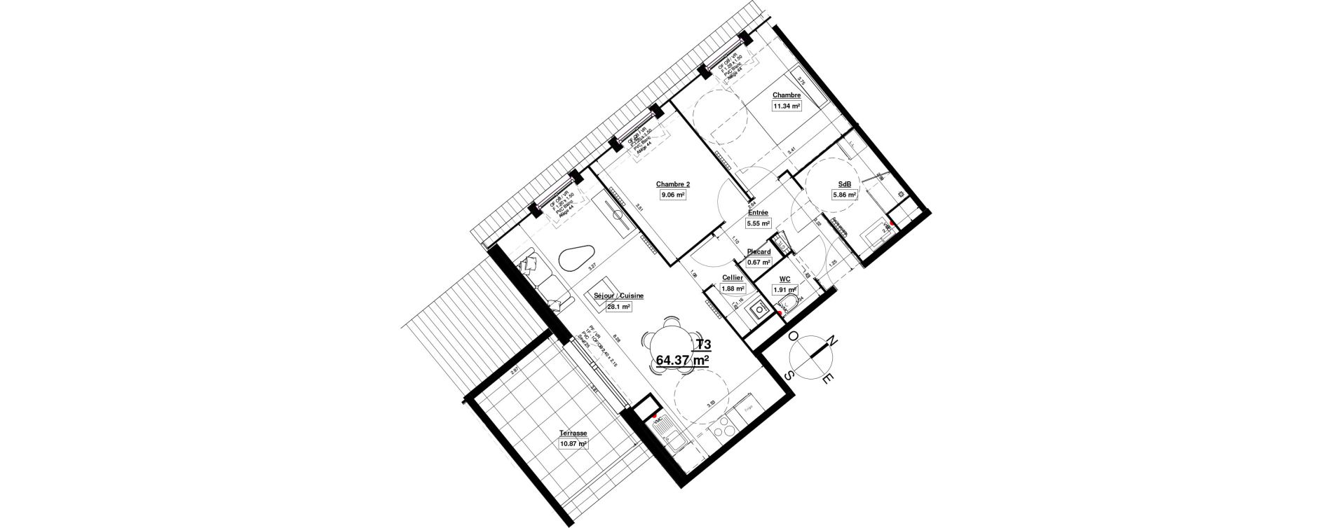 Appartement T3 de 64,37 m2 &agrave; Linselles Centre