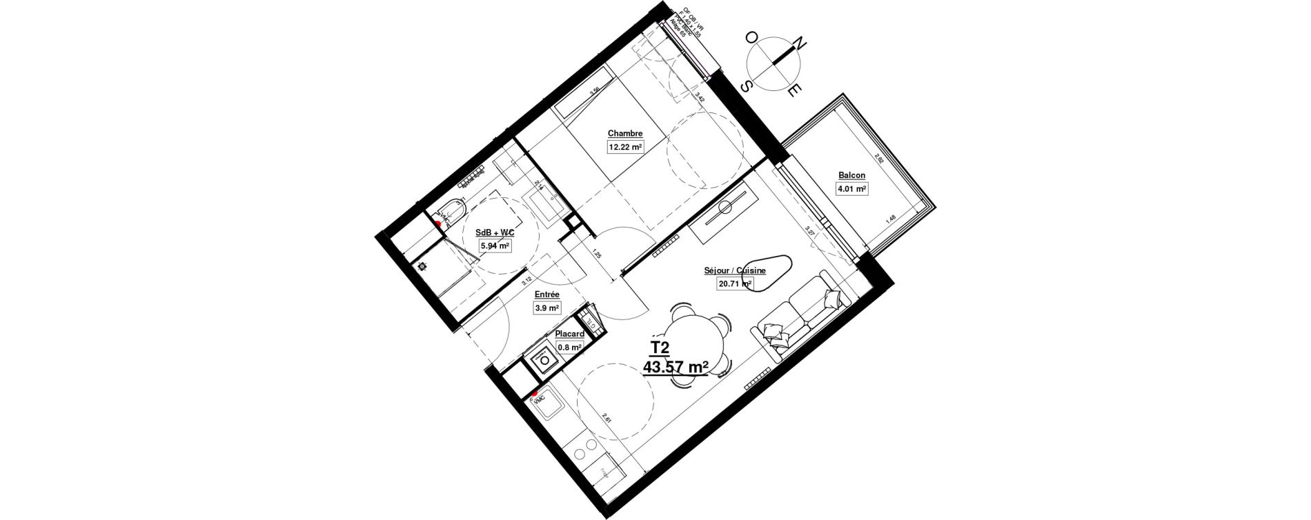 Appartement T2 de 43,57 m2 &agrave; Linselles Centre