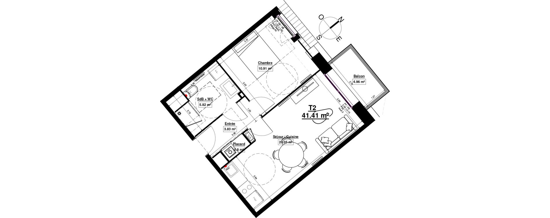 Appartement T2 de 41,41 m2 &agrave; Linselles Centre