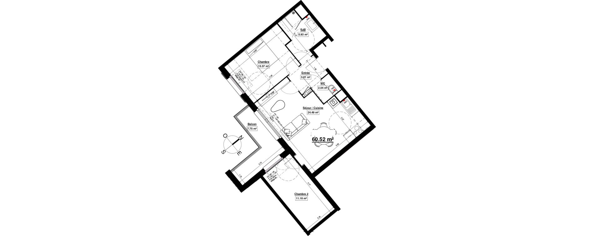 Appartement T3 de 60,52 m2 &agrave; Linselles Centre