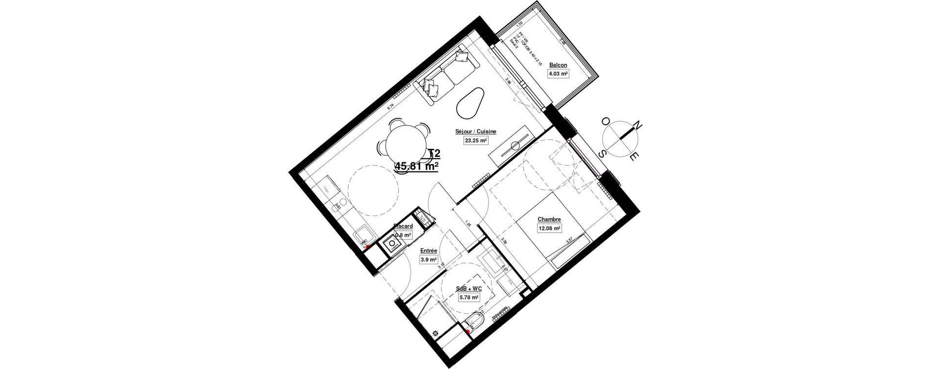Appartement T2 de 45,81 m2 &agrave; Linselles Centre