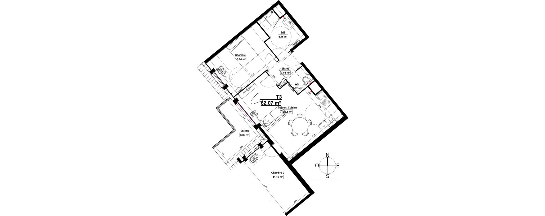 Appartement T3 de 62,06 m2 &agrave; Linselles Centre