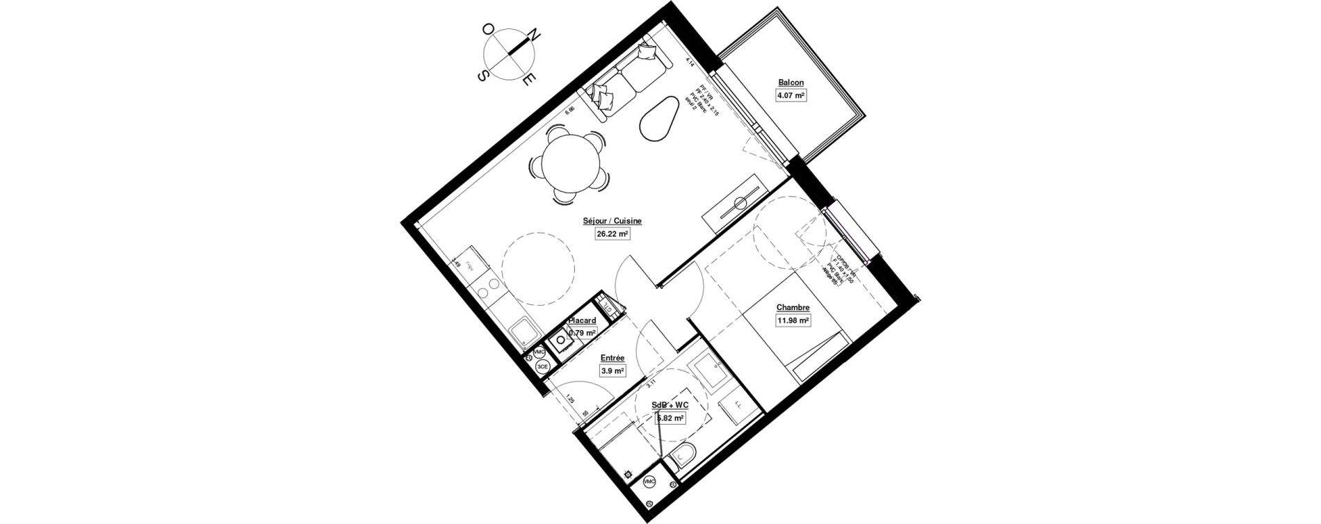 Appartement T2 de 48,71 m2 &agrave; Linselles Centre
