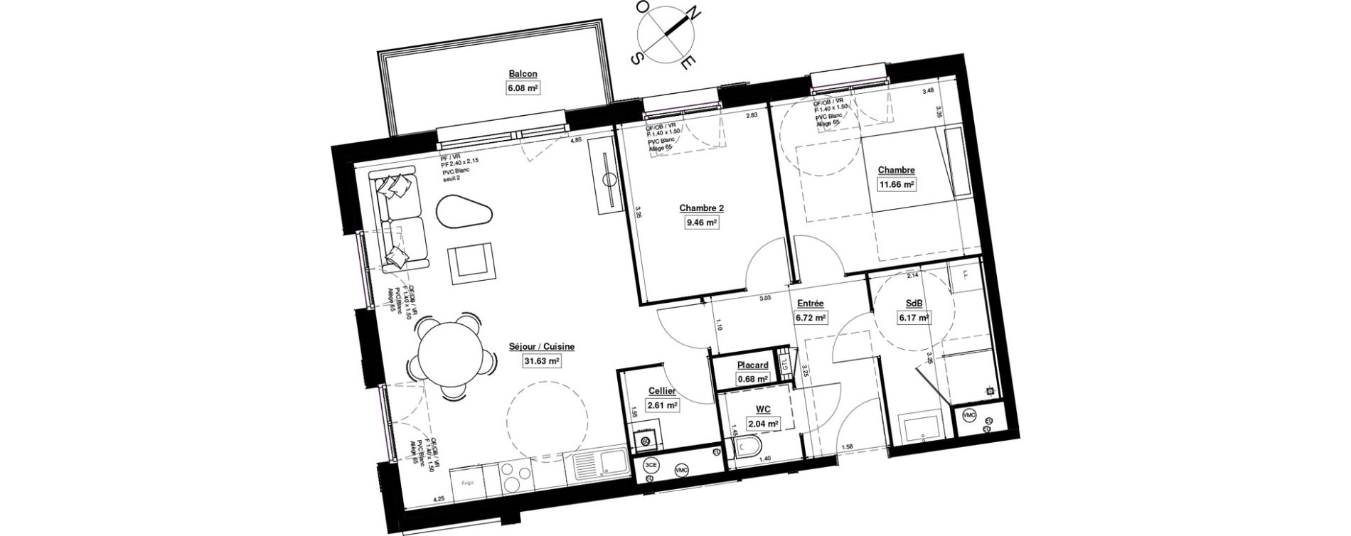 Appartement T3 de 70,97 m2 &agrave; Linselles Centre