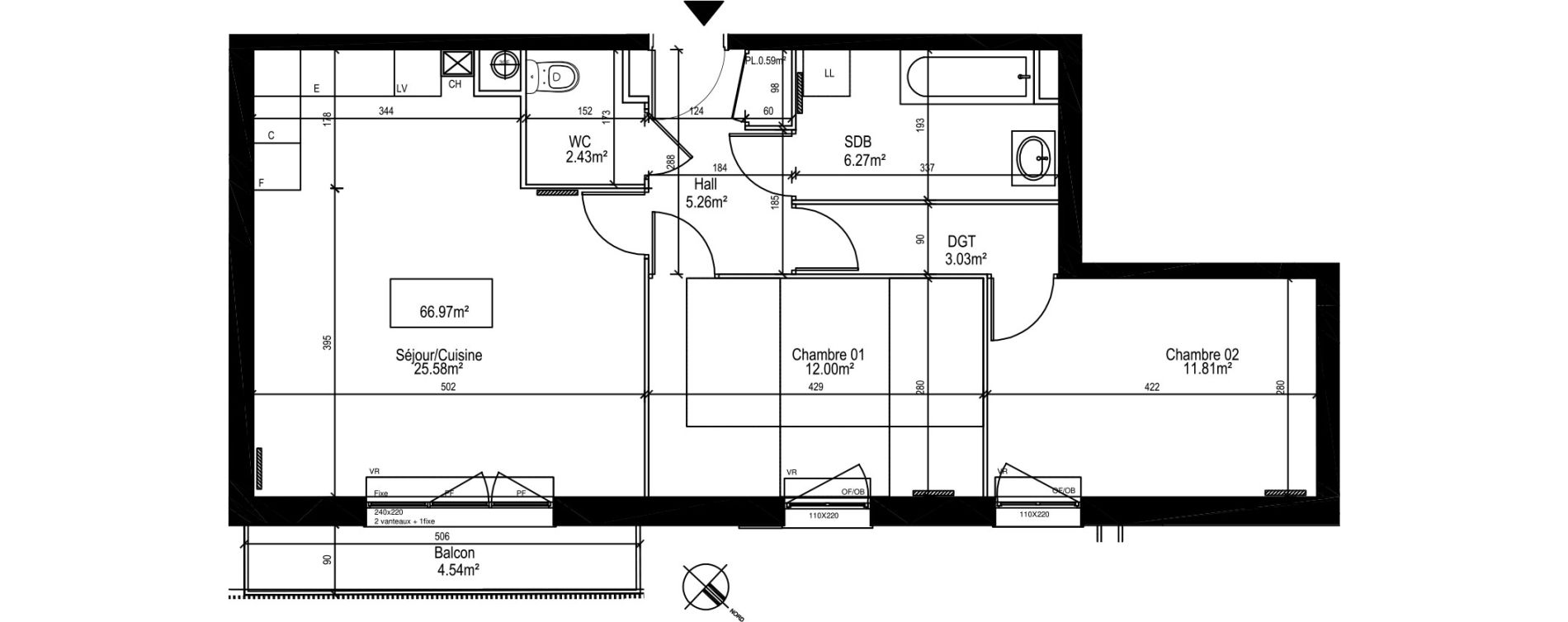 Appartement T3 de 66,97 m2 &agrave; Linselles Centre