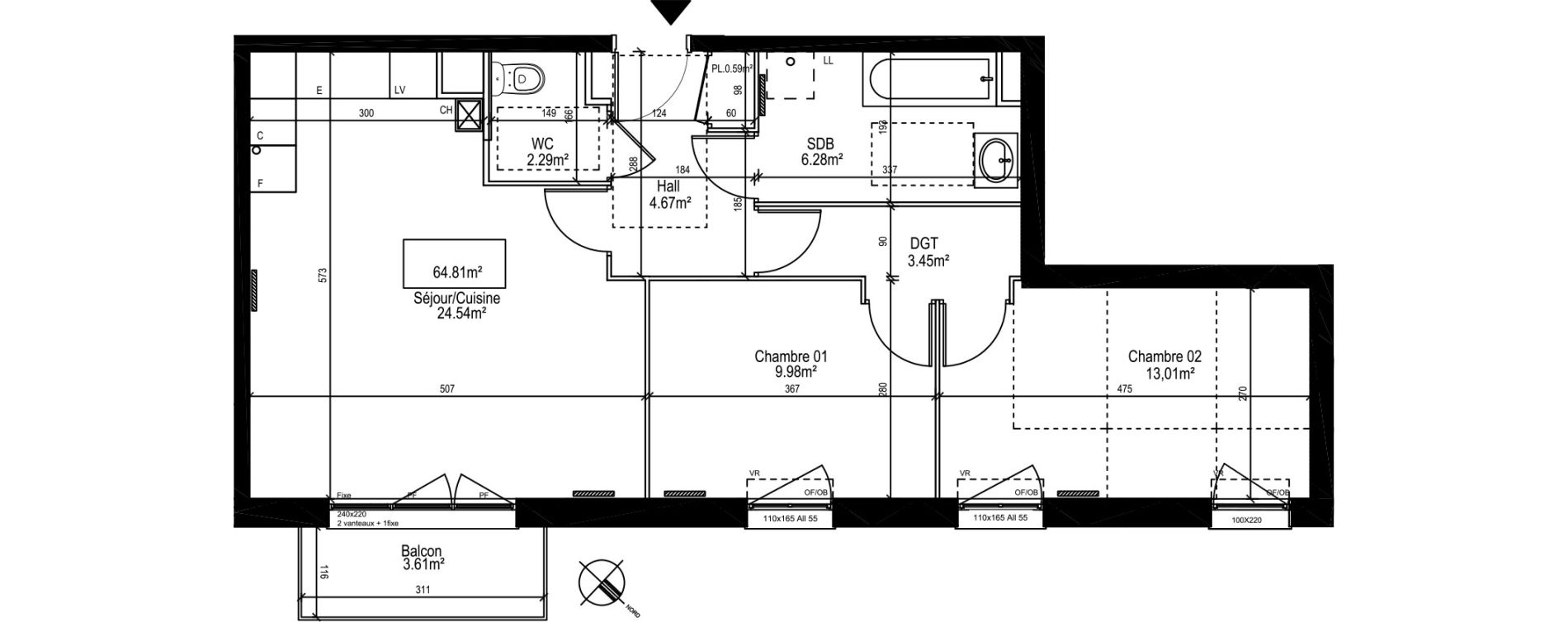 Appartement T3 de 64,81 m2 &agrave; Linselles Centre