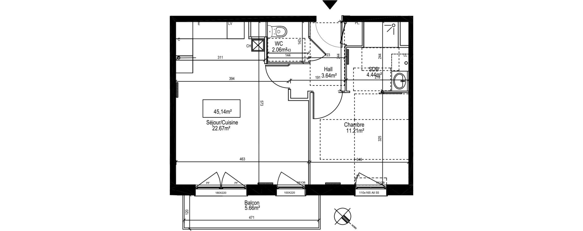 Appartement T2 de 45,14 m2 &agrave; Linselles Centre