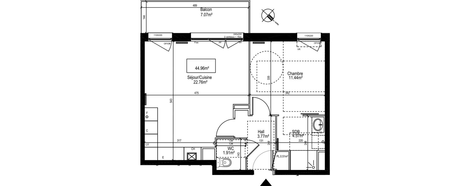 Appartement T2 de 44,96 m2 &agrave; Linselles Centre