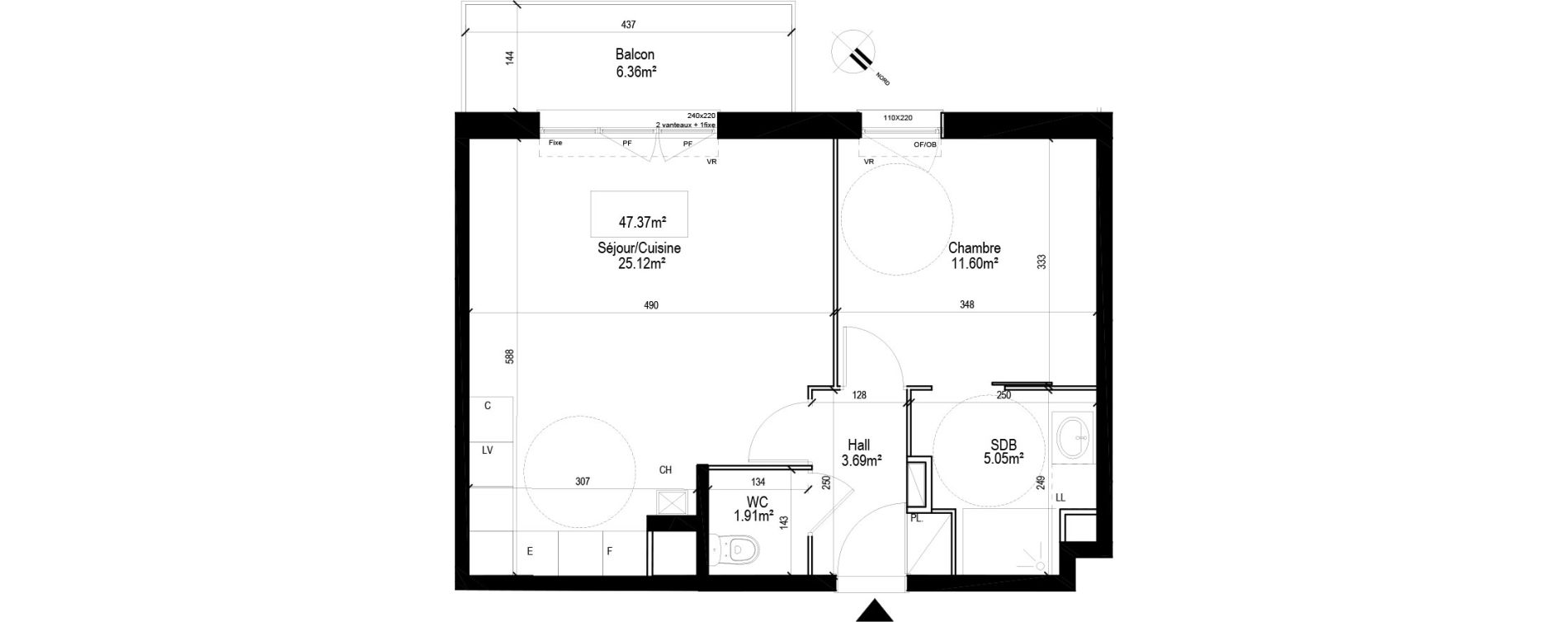 Appartement T2 de 47,37 m2 &agrave; Linselles Centre