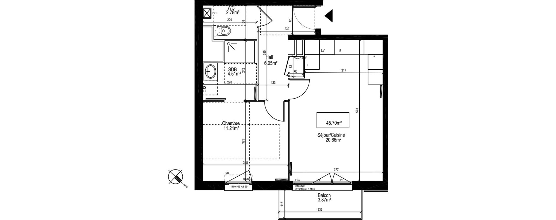 Appartement T2 de 45,70 m2 &agrave; Linselles Centre