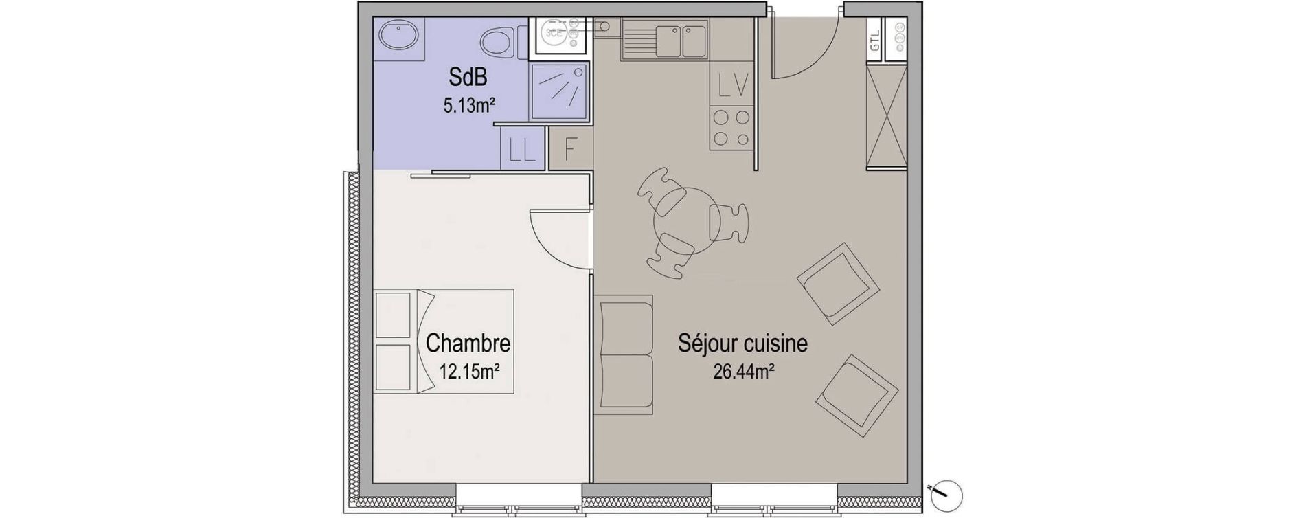 Appartement T2 de 43,72 m2 &agrave; Linselles Centre