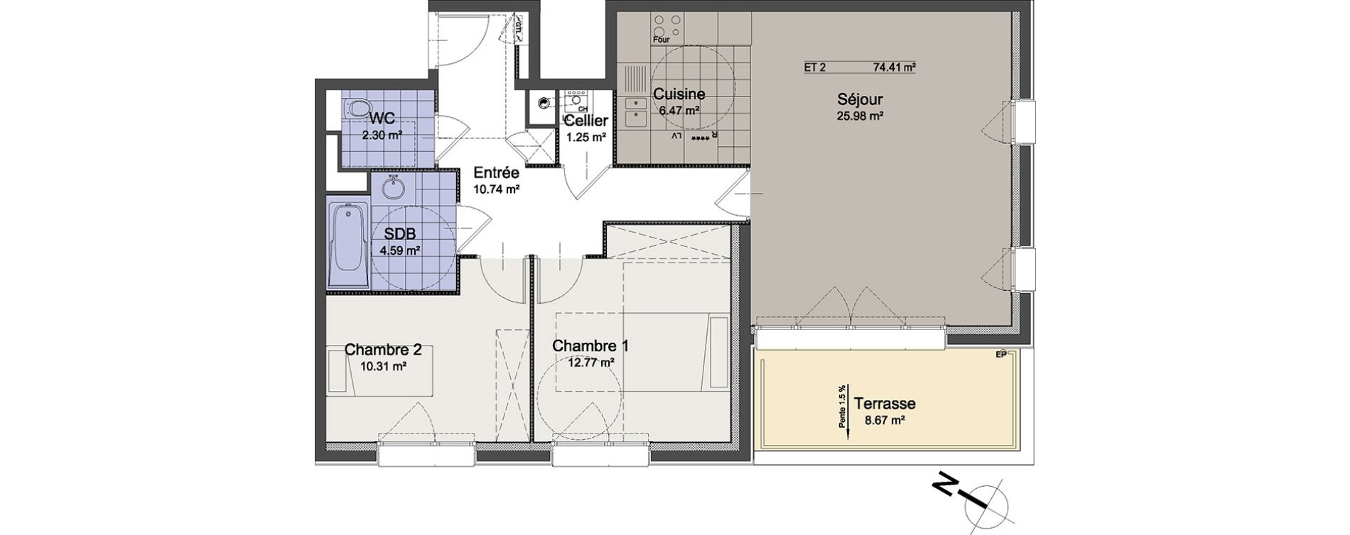Appartement T3 de 74,41 m2 &agrave; Linselles Centre
