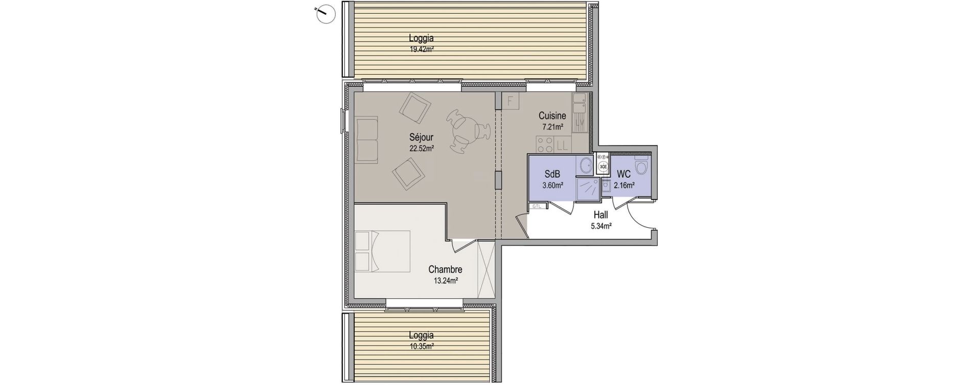 Appartement T2 de 54,07 m2 &agrave; Linselles Centre