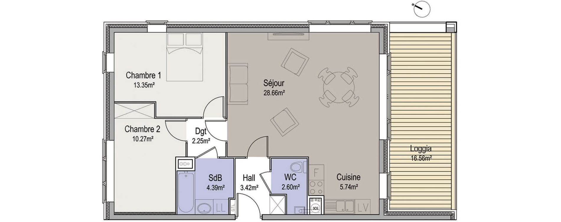 Appartement T3 de 70,68 m2 &agrave; Linselles Centre