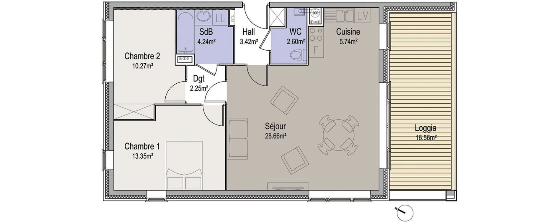 Appartement T3 de 70,53 m2 &agrave; Linselles Centre