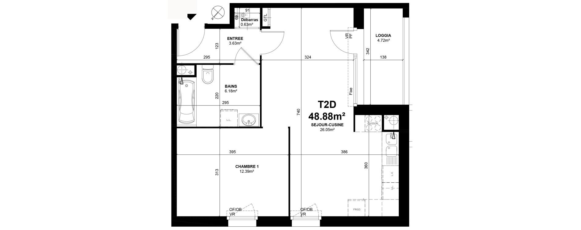 Appartement T2 de 48,88 m2 &agrave; Linselles Centre