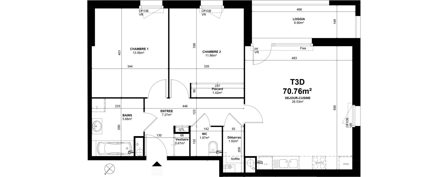 Appartement T3 de 70,76 m2 &agrave; Linselles Centre