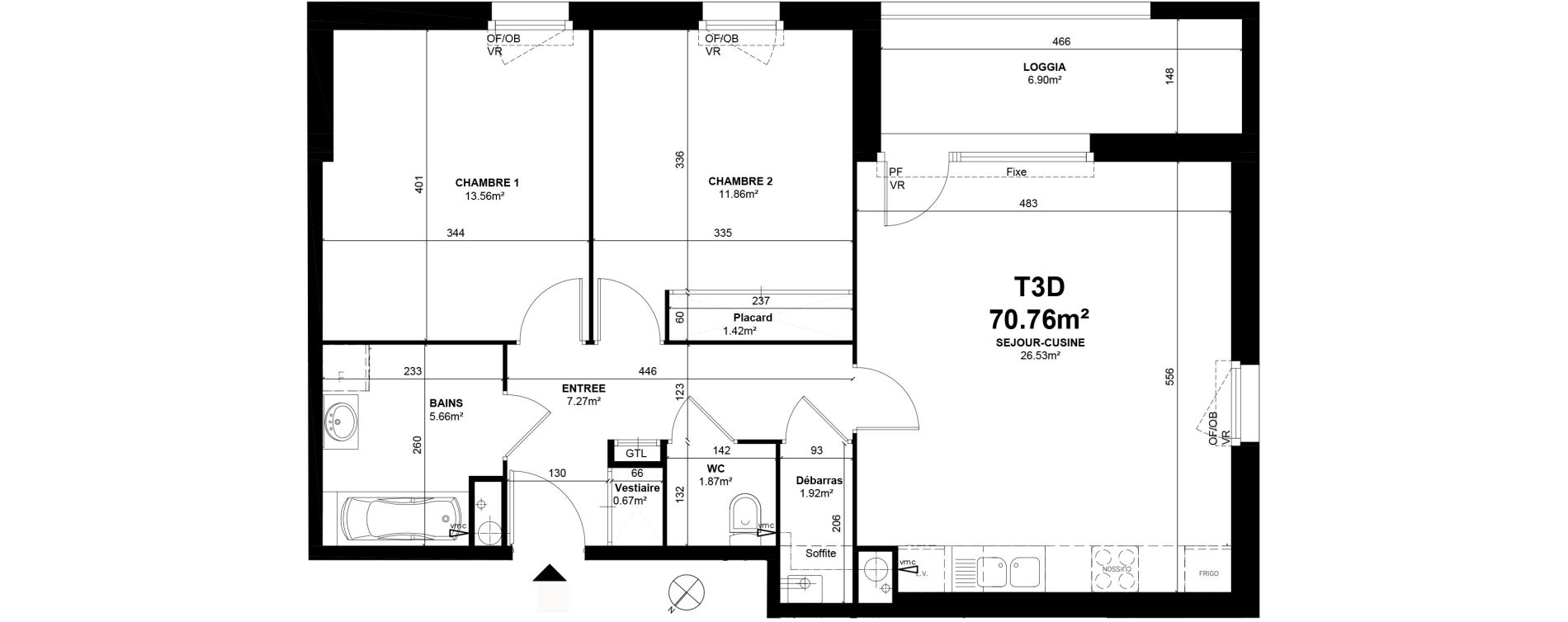Appartement T3 de 70,76 m2 &agrave; Linselles Centre