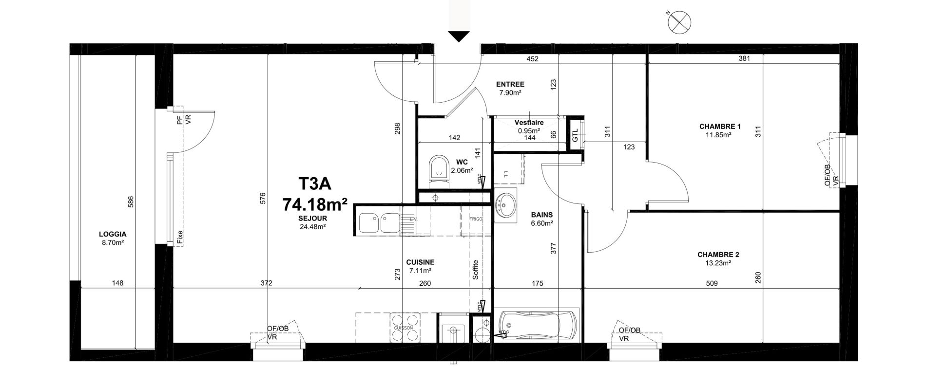 Appartement T3 de 74,18 m2 &agrave; Linselles Centre