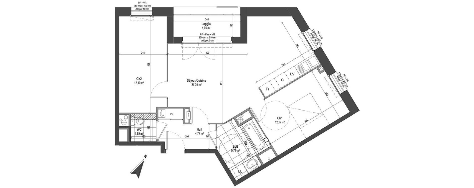 Appartement T3 de 64,02 m2 &agrave; Loos Centre