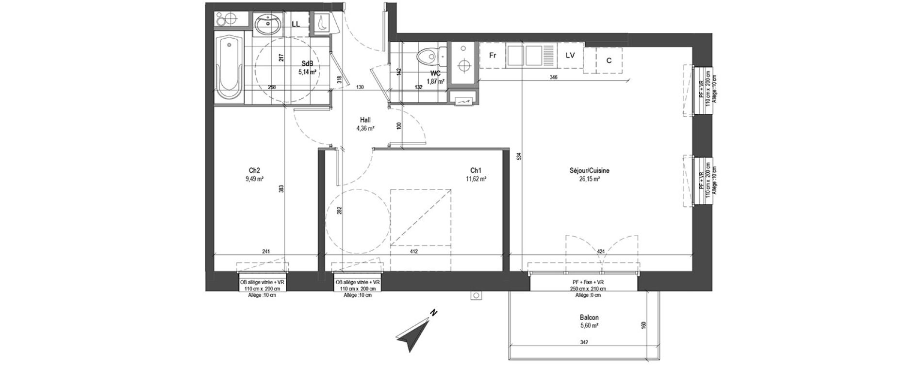 Appartement T3 de 58,63 m2 &agrave; Loos Centre