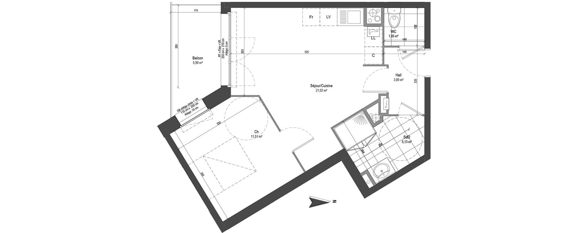 Appartement T2 de 42,51 m2 &agrave; Loos Centre