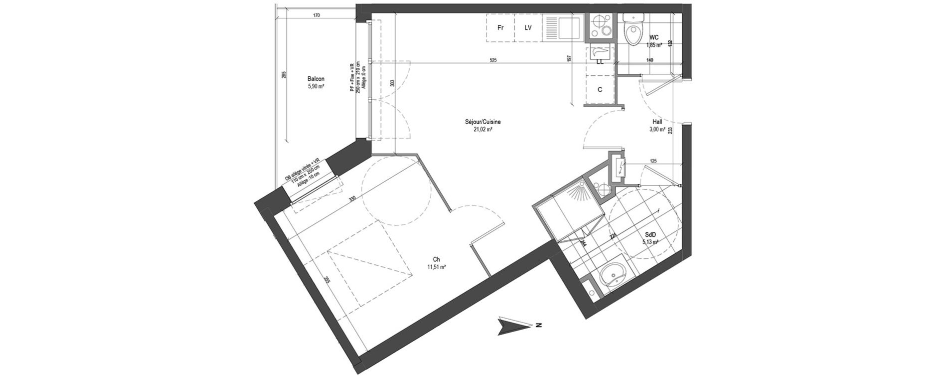 Appartement T2 de 42,51 m2 &agrave; Loos Centre