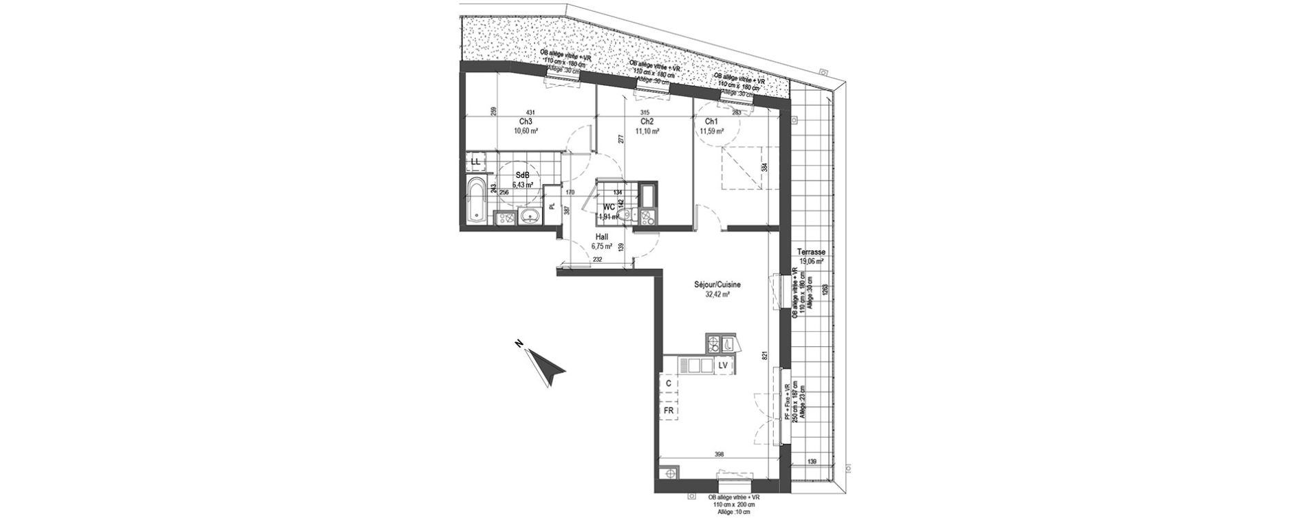 Appartement T4 de 80,80 m2 &agrave; Loos Centre