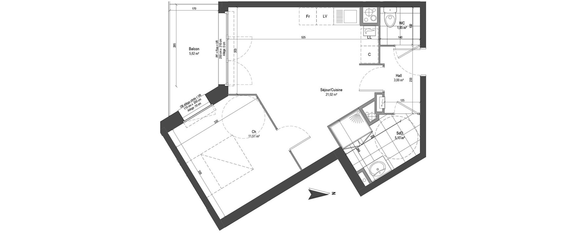 Appartement T2 de 42,51 m2 &agrave; Loos Centre