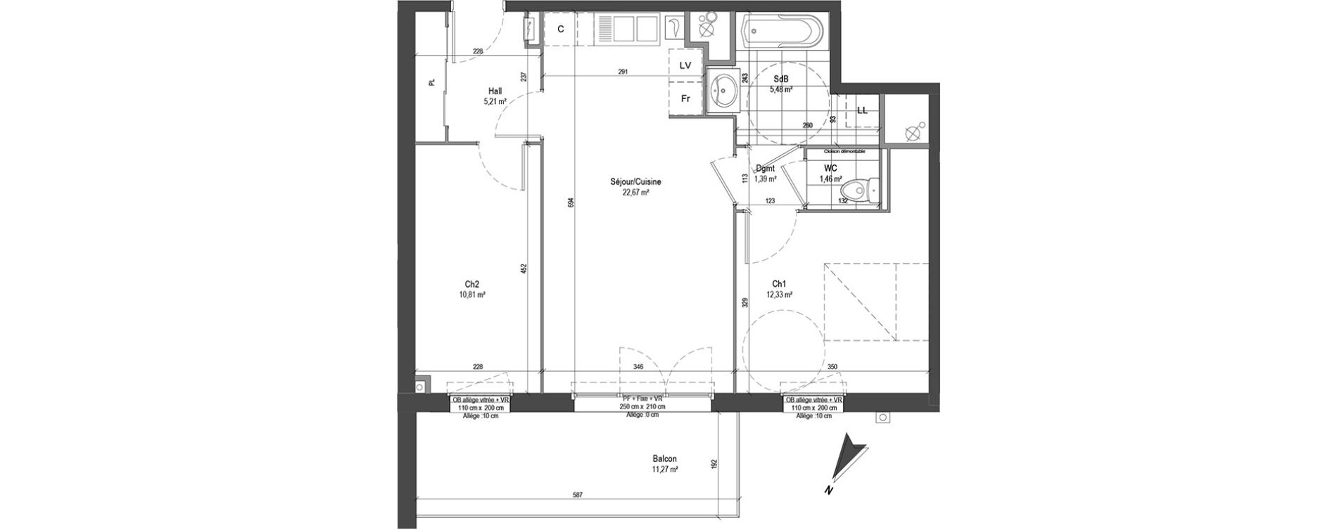 Appartement T3 de 59,35 m2 &agrave; Loos Centre