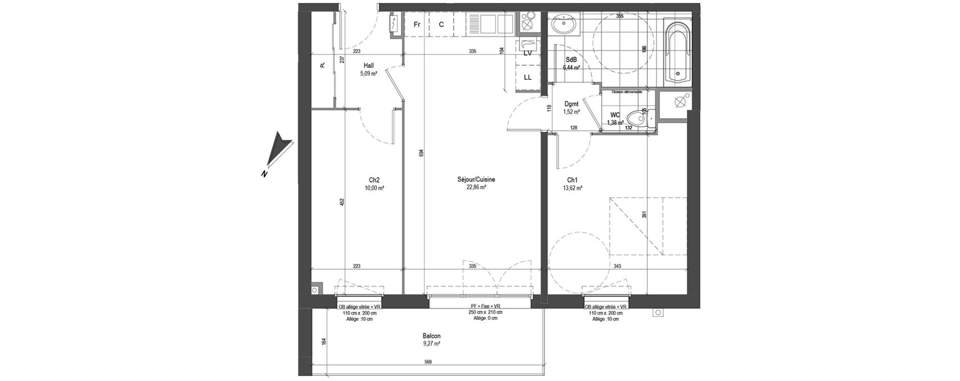 Appartement T3 de 60,91 m2 &agrave; Loos Centre