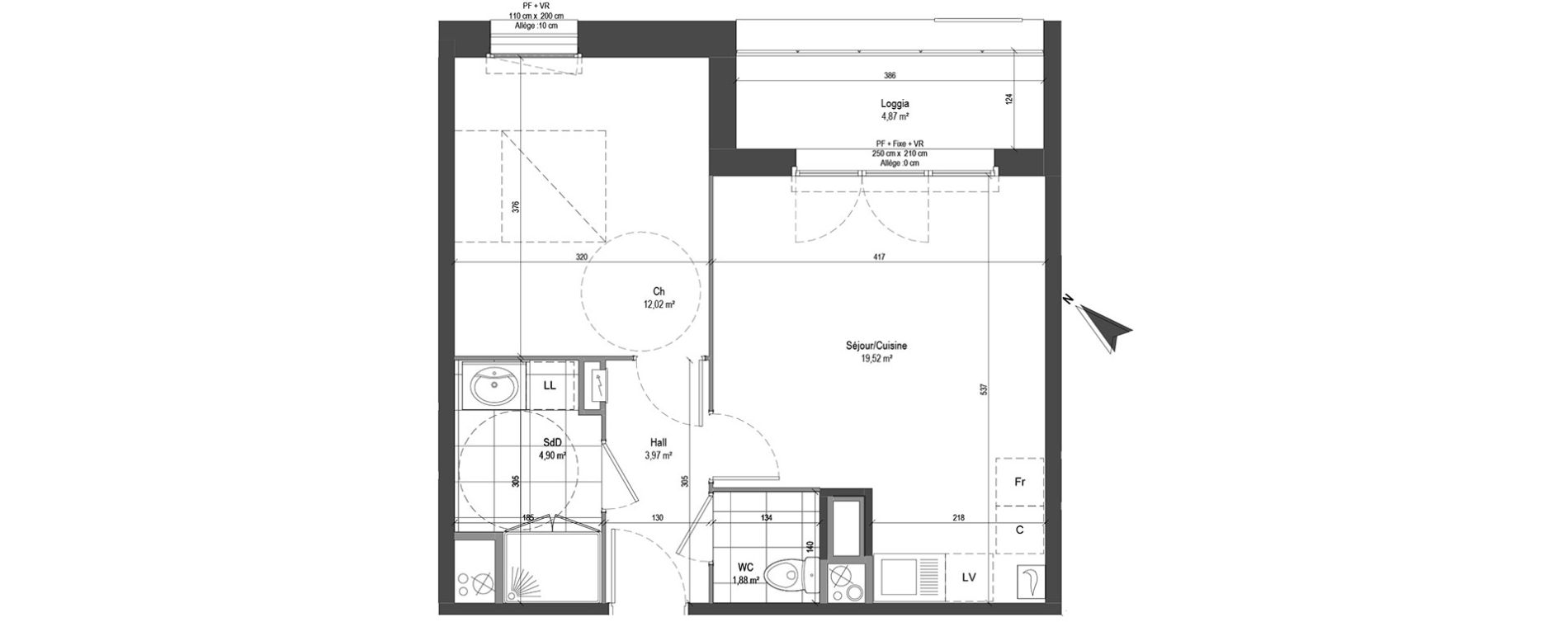 Appartement T2 de 42,29 m2 &agrave; Loos Centre