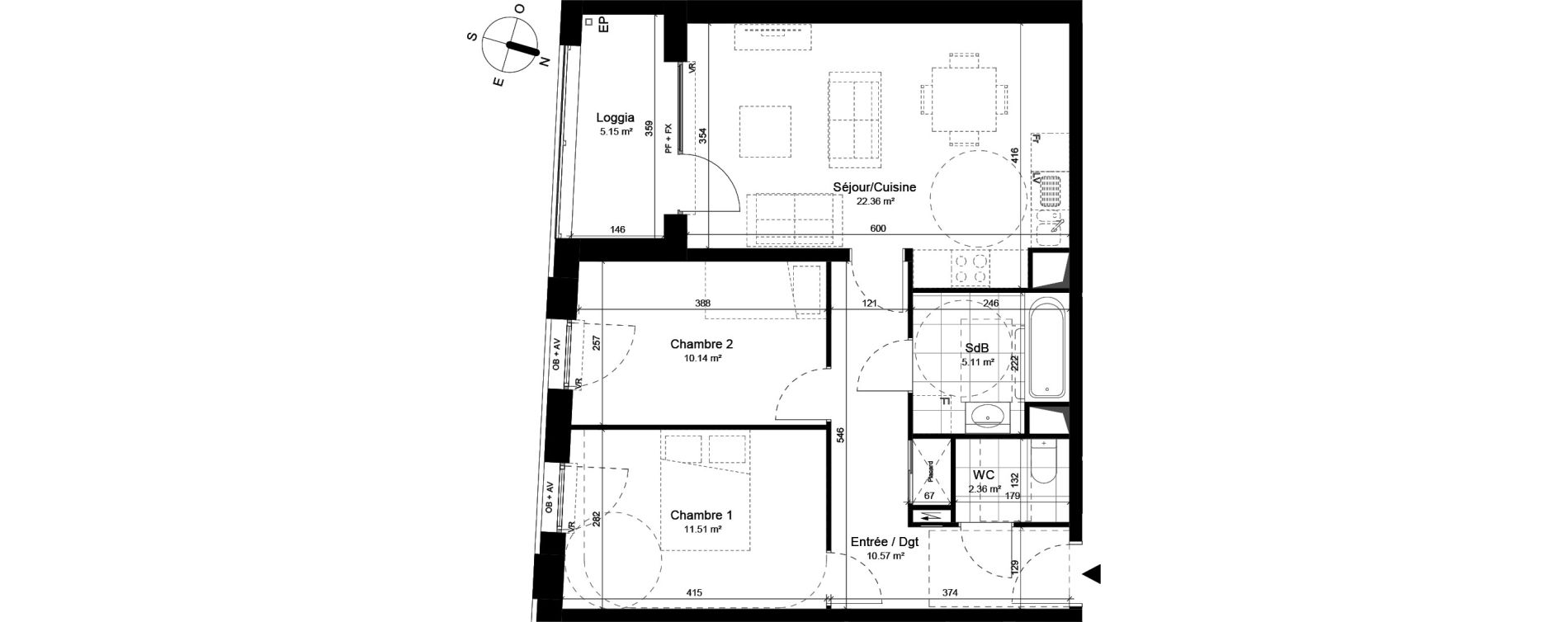 Appartement T3 de 62,05 m2 &agrave; Loos Parc longchamp