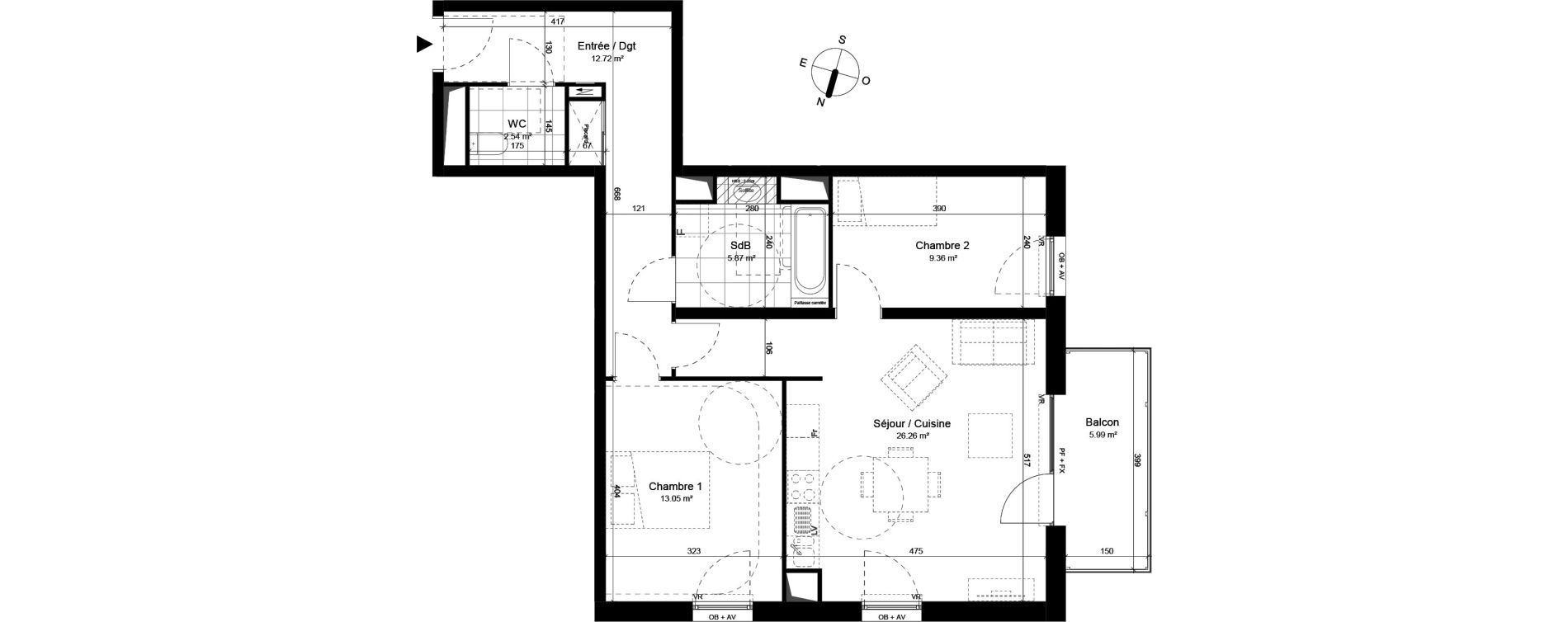 Appartement T3 de 69,80 m2 &agrave; Loos Parc longchamp