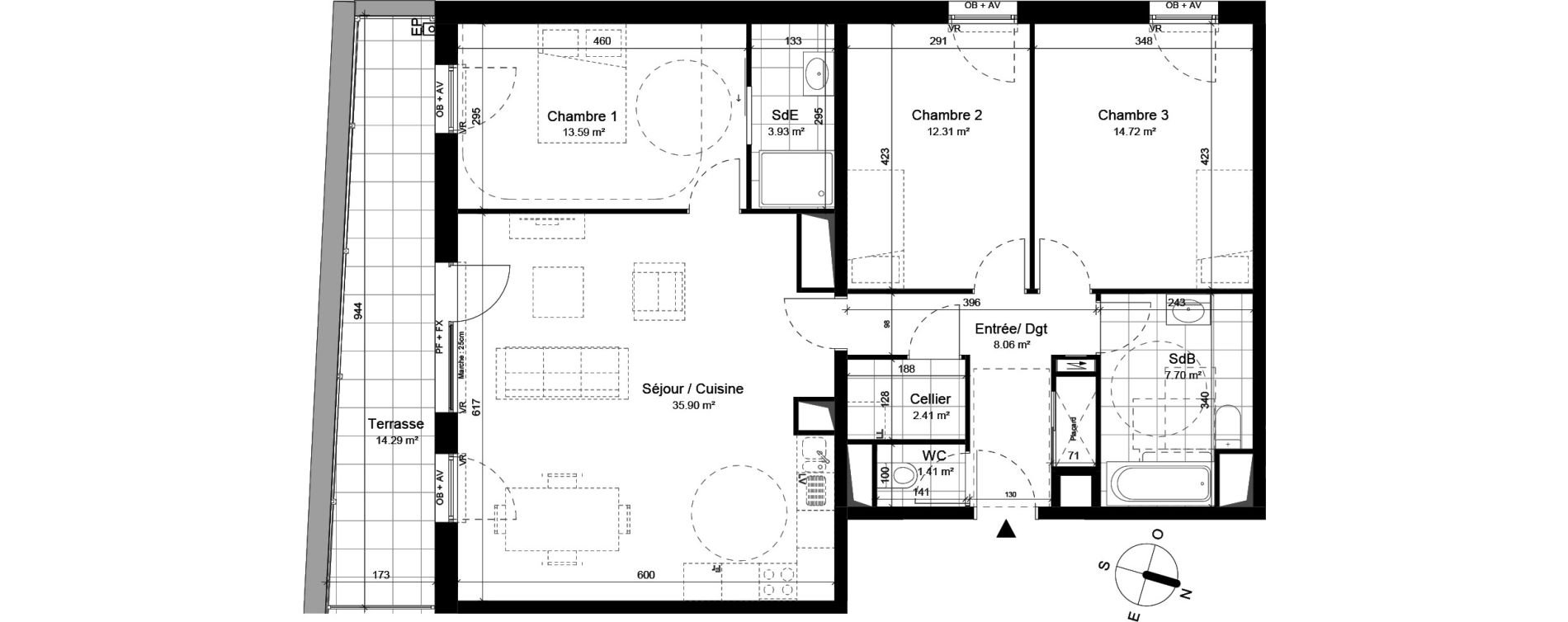 Appartement T4 de 100,03 m2 &agrave; Loos Parc longchamp