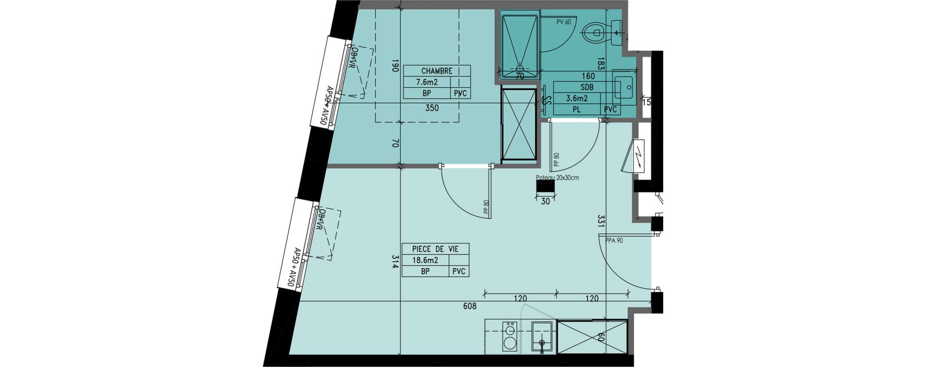 Appartement T2 meubl&eacute; de 29,80 m2 &agrave; Loos Eurasant&eacute;