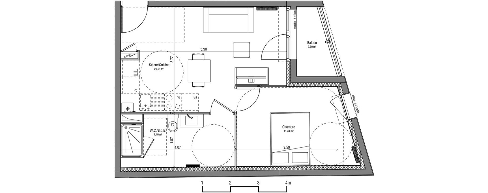 Appartement T2 de 39,25 m2 &agrave; Loos Centre
