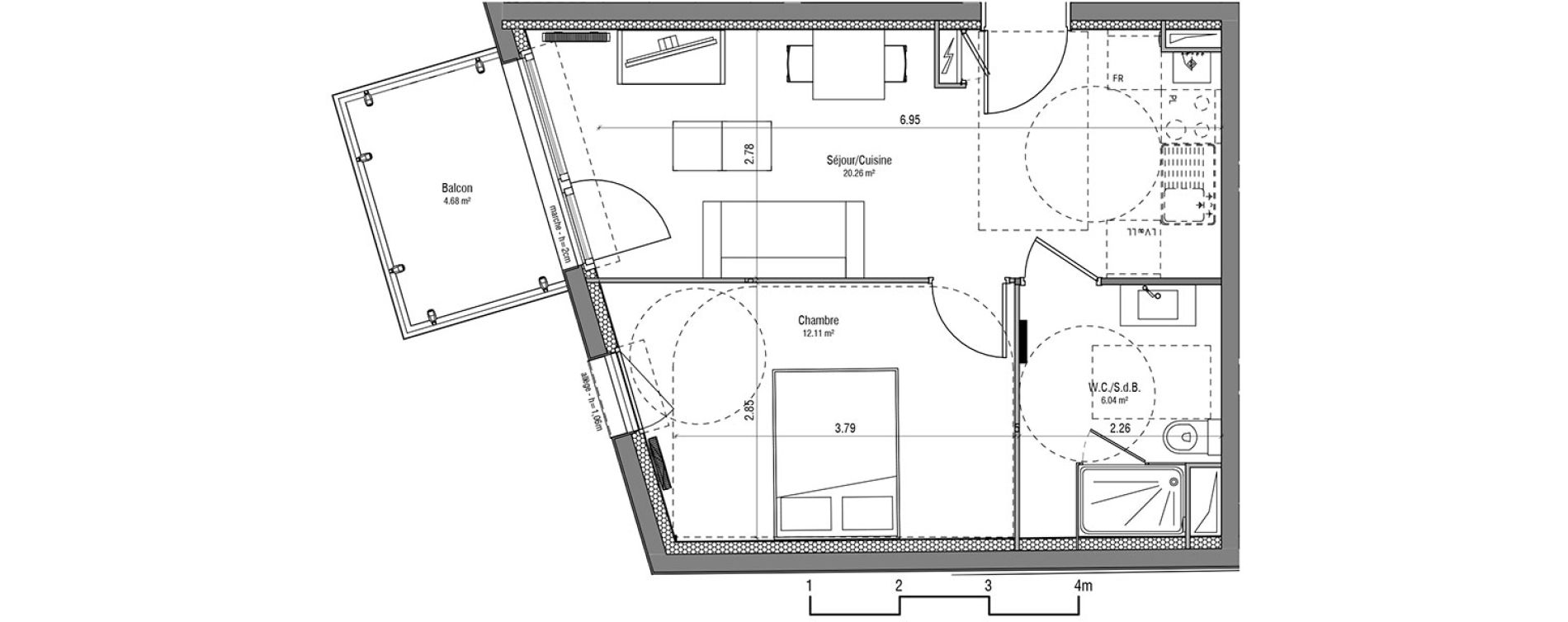 Appartement T2 de 38,41 m2 &agrave; Loos Centre