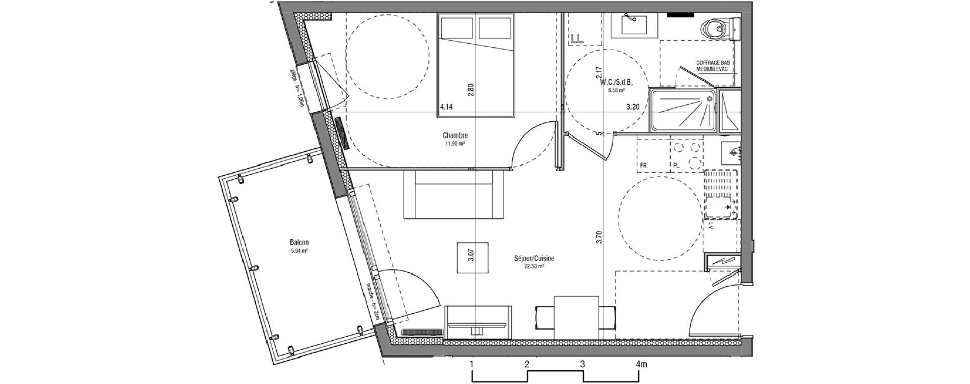 Appartement T2 de 40,81 m2 &agrave; Loos Centre
